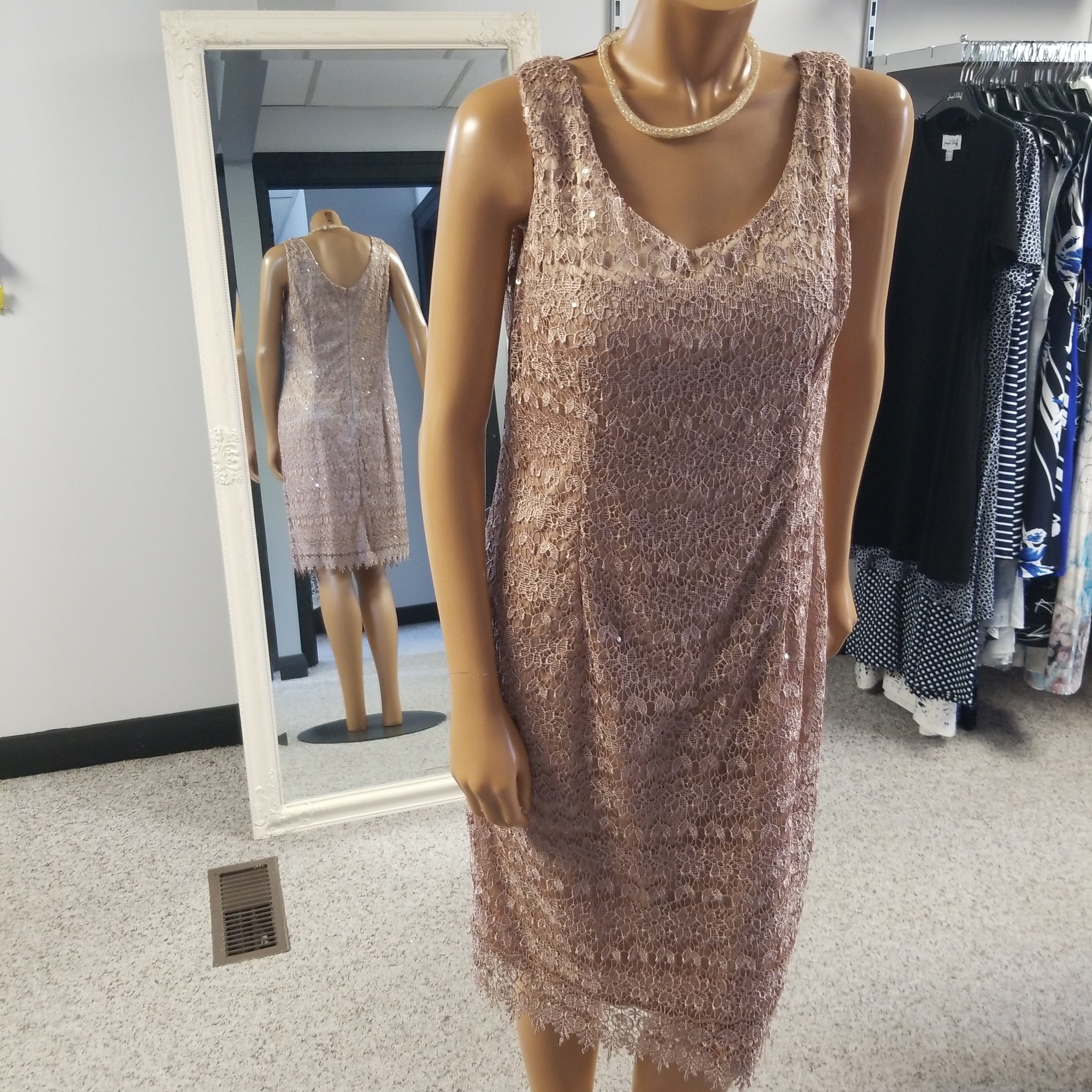 Jolene Canada Lace Sequins Shift Style Sleeveless Dress with Matchin Style Boutique