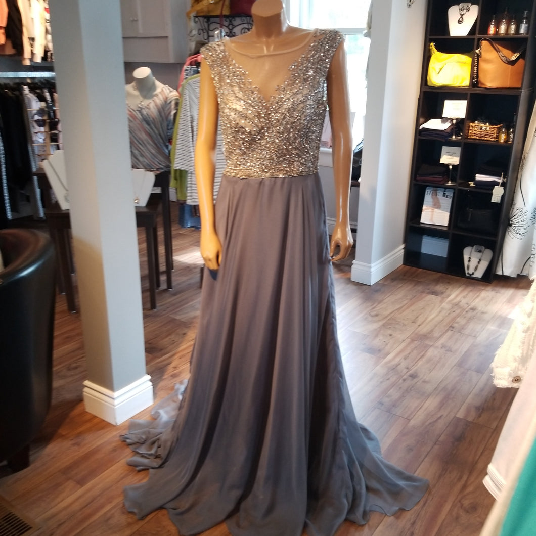 Grey Gown with Sequined Beaded Bodice
