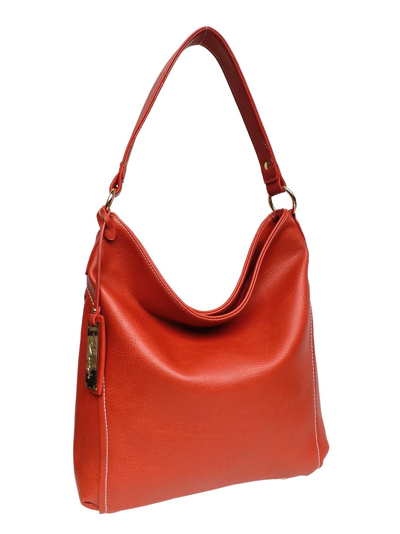 B.lush Sunset Red Soft Hobo Handbag with Contrasting Stitch