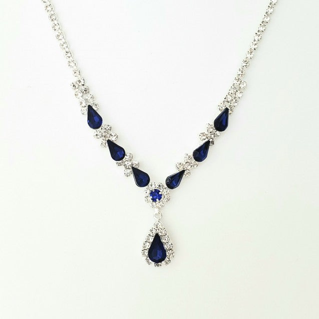 Fashion Jewellery Necklace Earring Set with Royal Blue and Clear Crystals