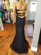 Load image into Gallery viewer, Black Lace Dress with Mesh V-Neck &amp; Criss Cross Straps on Back

