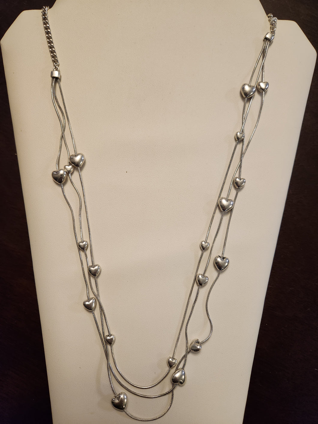 Merx Sofistica Silver Heart Triple strand Necklace