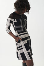Load image into Gallery viewer, Joseph Ribkoff Black &amp; Beige Print Long Sleeve A-Line Dress

