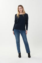Load image into Gallery viewer, Joseph Ribkoff Long Sleeve Sweater with Sparkle Neckline in Vineyard Or Midnight Blue
