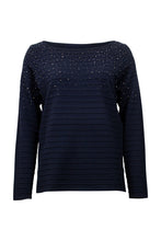 Load image into Gallery viewer, Joseph Ribkoff Long Sleeve Sweater with Sparkle Neckline in Vineyard Or Midnight Blue
