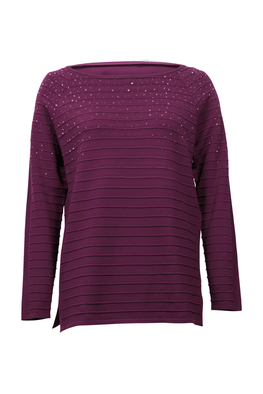 Joseph Ribkoff Long Sleeve Sweater with Sparkle Neckline in Vineyard Or Midnight Blue