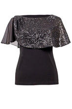 Load image into Gallery viewer, Joseph Ribkoff Black Top with Black Sequined Short Cape
