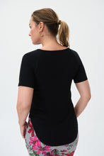 Load image into Gallery viewer, Joseph Ribkoff Round Contour Neck Short Sleeve Black Tunic Top
