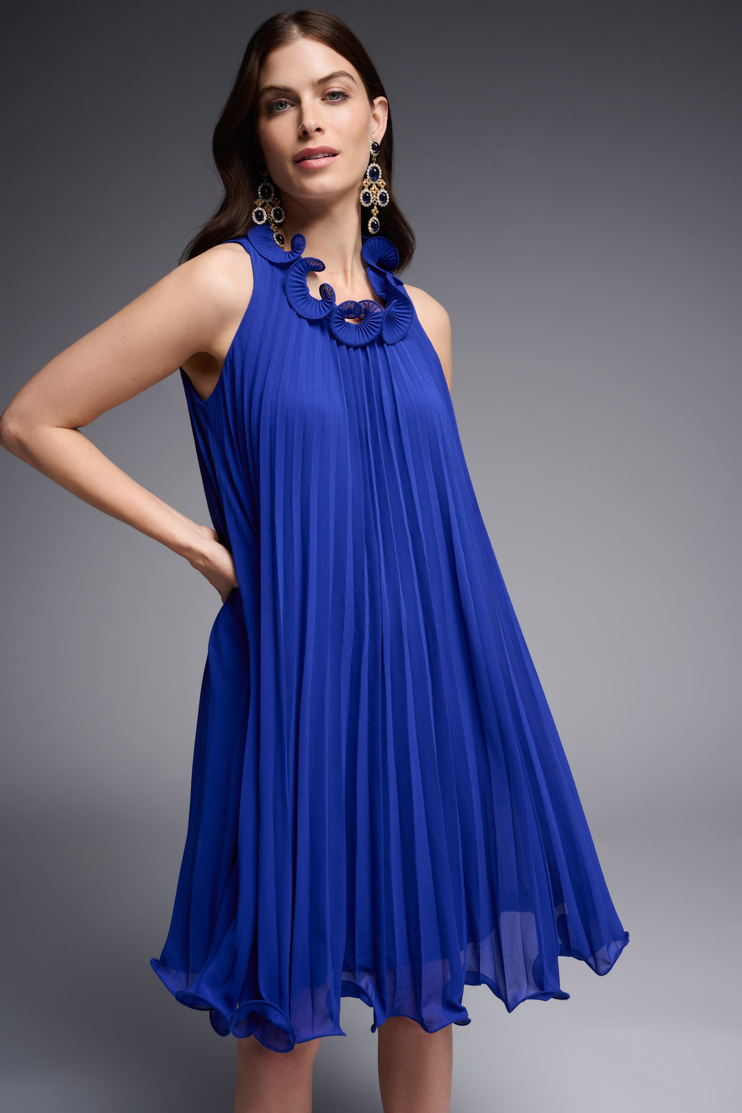 Joseph Ribkoff Royal Sapphire Pleated Sleeveless Dress