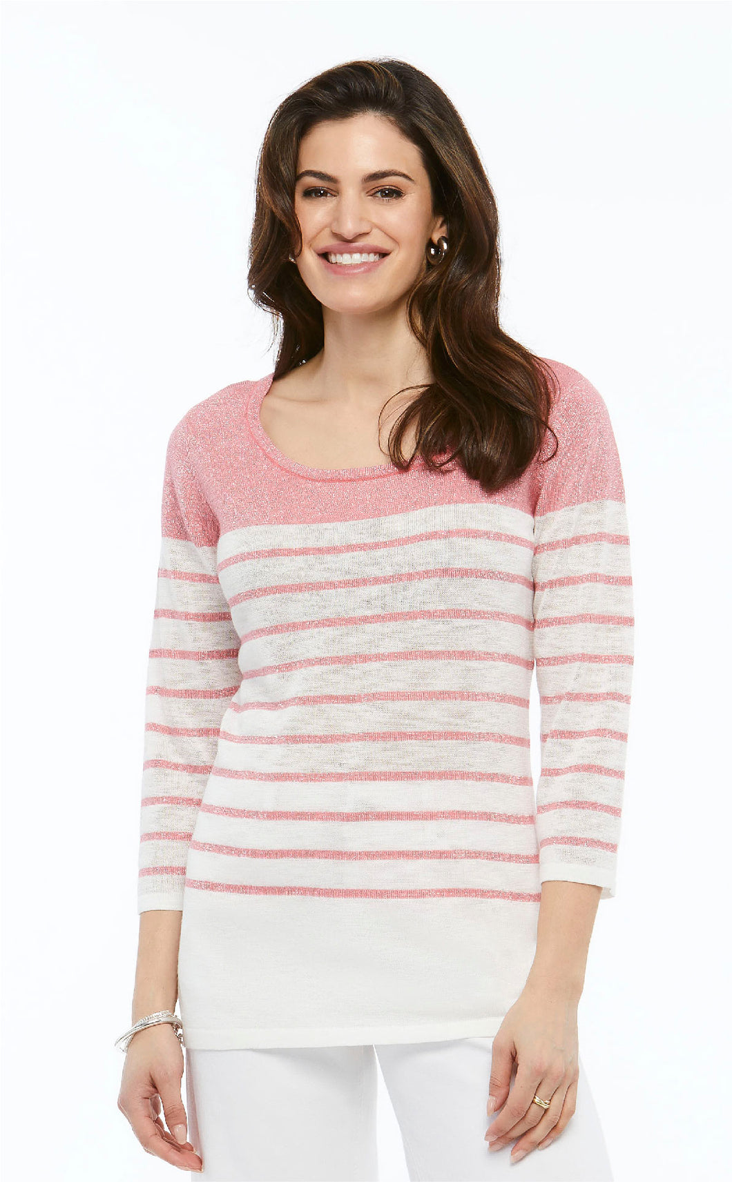 Orly 3/4 Sleeve Round Neck Stripe Sweater in Lavender or Peony