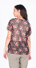 Load image into Gallery viewer, Isca Black Multi V-Neck Cap Sleeve Floral Print Blouse
