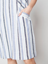 Load image into Gallery viewer, Charlie B Sleeveless Stripe A-Line Dress in Cerulean
