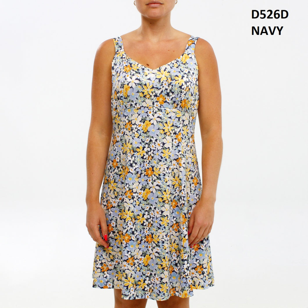 DeVia Navy Sleeveless Empire Waist Floral Print Sun Dress
