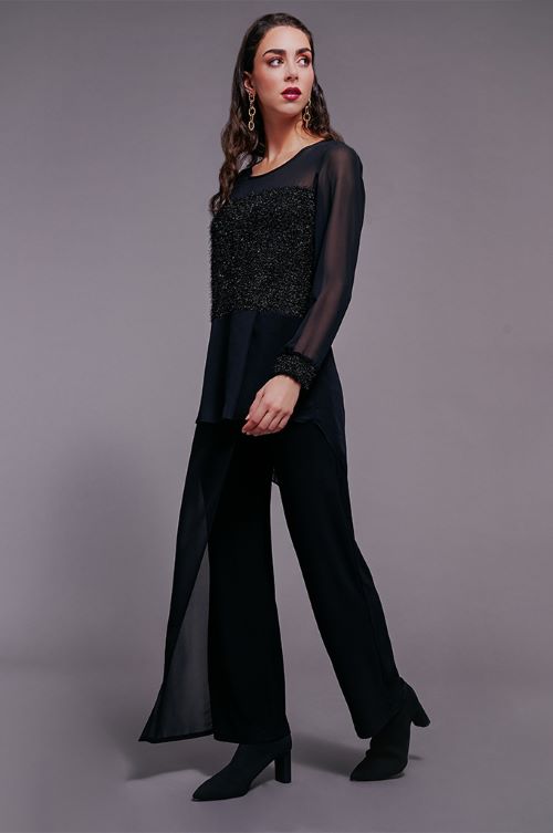 Devia Collection Black Pull on Dress Pants with Chiffon Overlay
