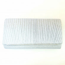 Load image into Gallery viewer, Evershine Front Pleated Sparkle Clutch with Silver Bar Detail in Silver or Black
