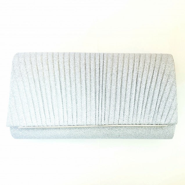 Evershine Front Pleated Sparkle Clutch with Silver Bar Detail in Silver or Black