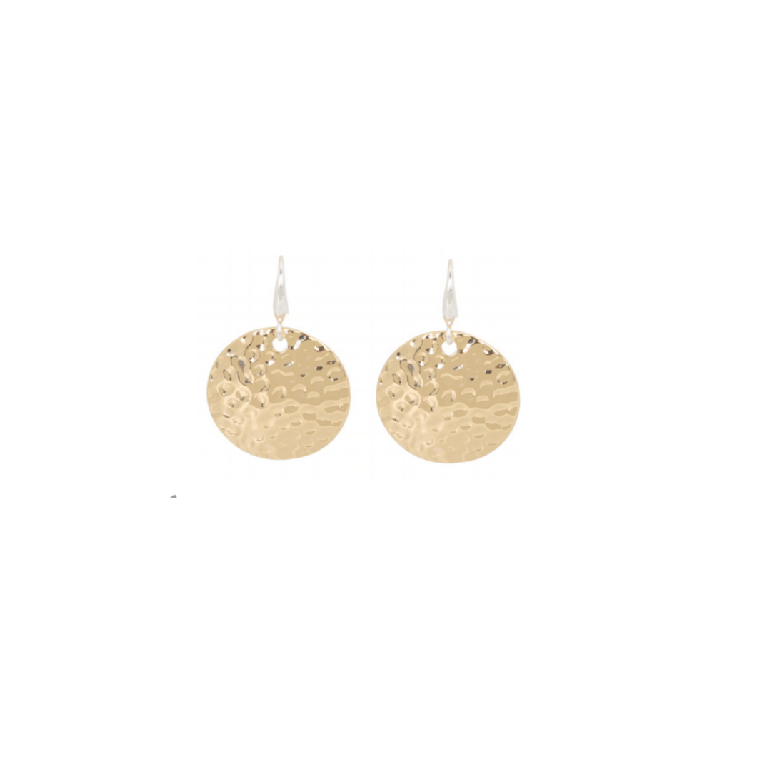 Merx Fashion Gold French Hook Hammered Solid Circle Earrings