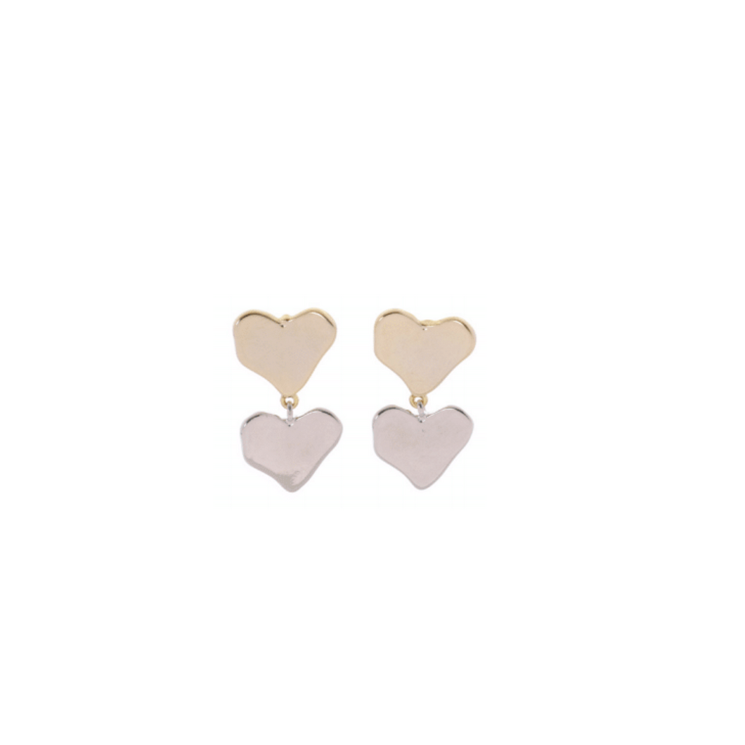 Merx Sofistica Rhodium Gold Double Heart Dangle Earrings