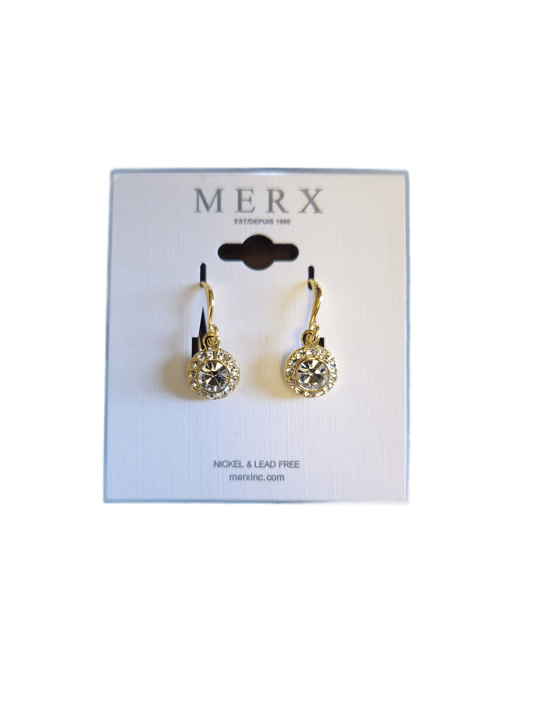 Merx Faux Diamond/Gold Fishhook Back Earrings