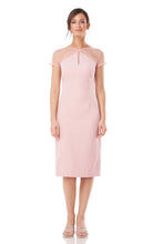 Load image into Gallery viewer, JS Collections Blush Cap Sleeve Karina Bow V-Neck Knee Length Dress
