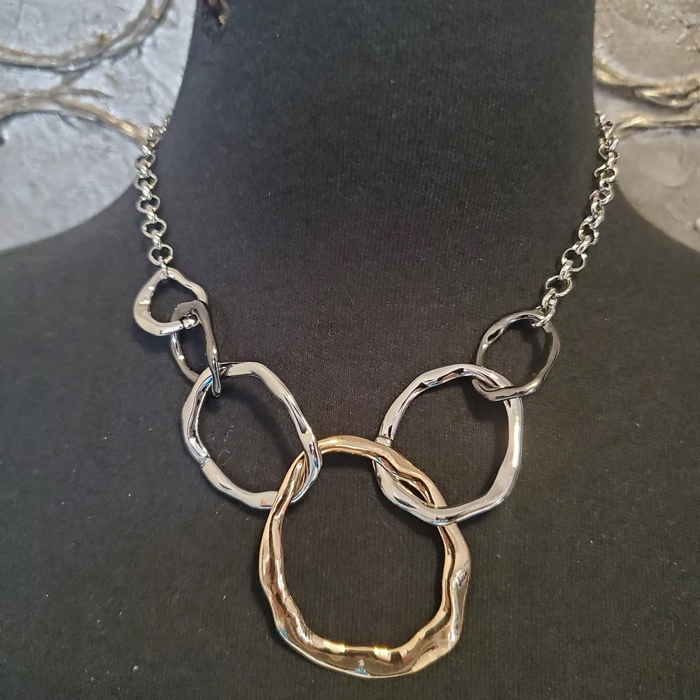 Venus Silver Chain Tri Colour Necklace & Earring Set