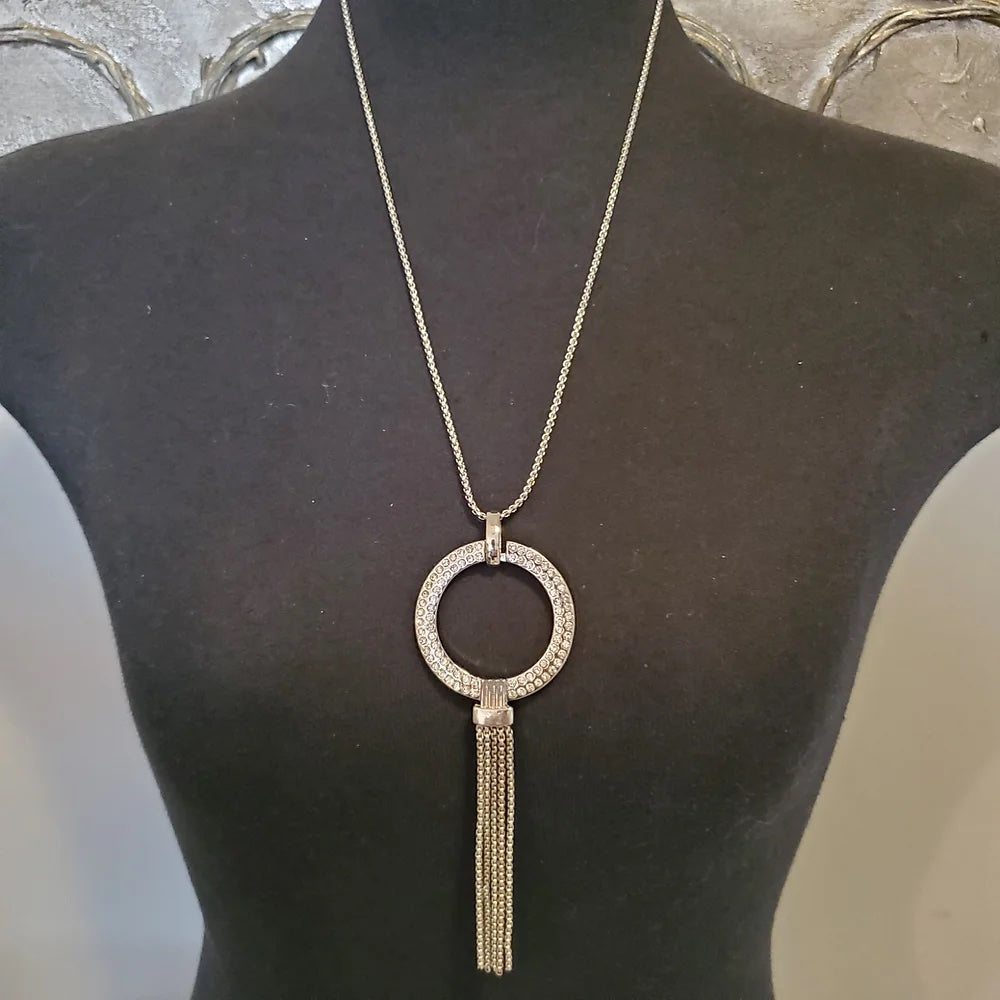 Cherie Silver Chain Drop Circle Pendant Necklace & Earring Set