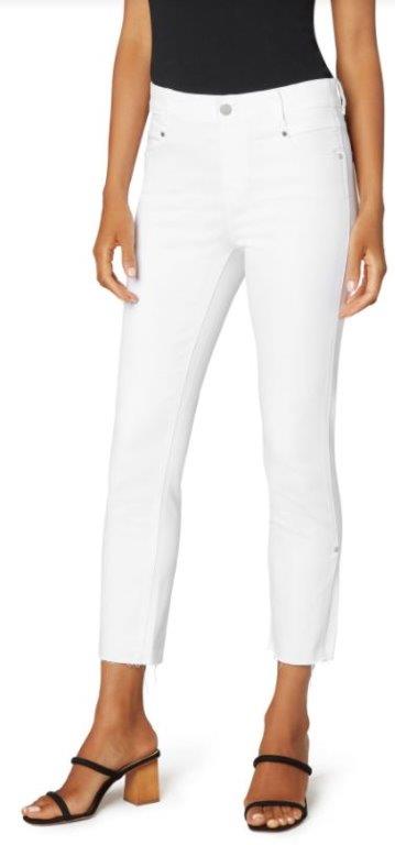 Liverpool Bright White Gia Glider Mid-rise White Crop Cut Jeans Hem with Slit