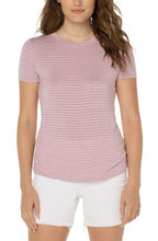 Load image into Gallery viewer, Liverpool Slim Fit Stripe Short Sleeve Crew Neck Tee in Mauve Shadows
