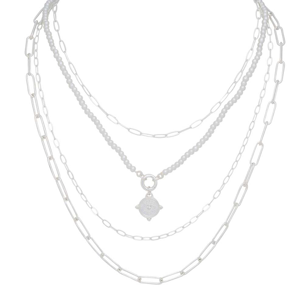 Merx Studio Shiny Silver & White Multi-Layer Necklace