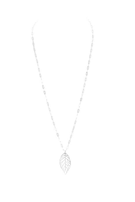 Merx Shiny Silver Link Chain Necklace with Leaf Pendant