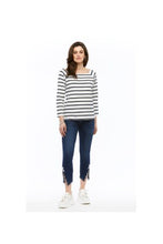 Load image into Gallery viewer, Orly Navy &amp; White Stripe Boat Neck 3/4 Sleeve Top
