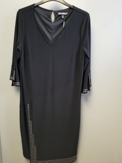 Picadilly Black V-Neck Dress with Embellishments