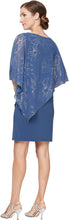 Load image into Gallery viewer, SLNY Floral Print Short Dress with Cape in Wedgewood &amp; Silver
