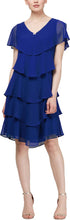 Load image into Gallery viewer, SLNY V-Neck Tiered Chiffon Dress with Cap Sleeve
