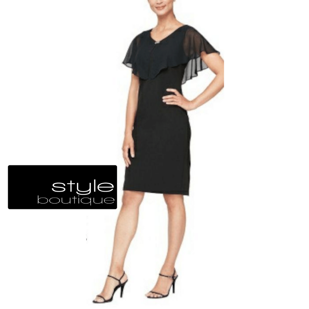 SLNY Cap Sleeve V-Neck Dress with Short Cape – Style Boutique