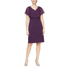 Load image into Gallery viewer, SLNY Cap Sleeve V-Neck Dress with Short Cape
