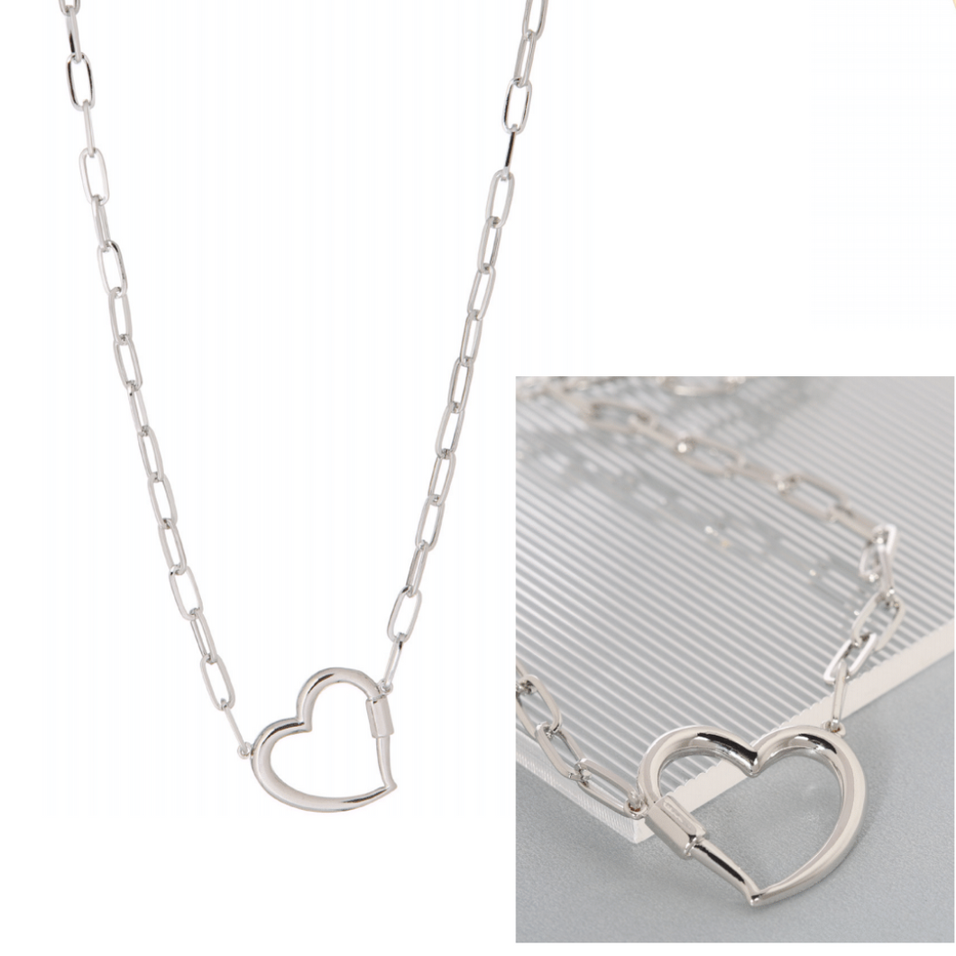 Merx Sofistica Rhodium Heart Pendant Necklace
