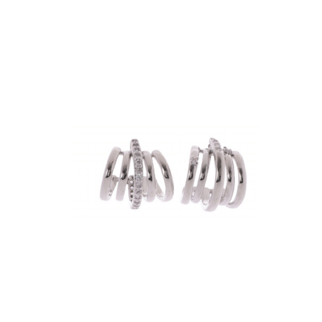 Merx Sofistica Shiny Rhodium  & Cubic Zirconia C Hoop Earrings