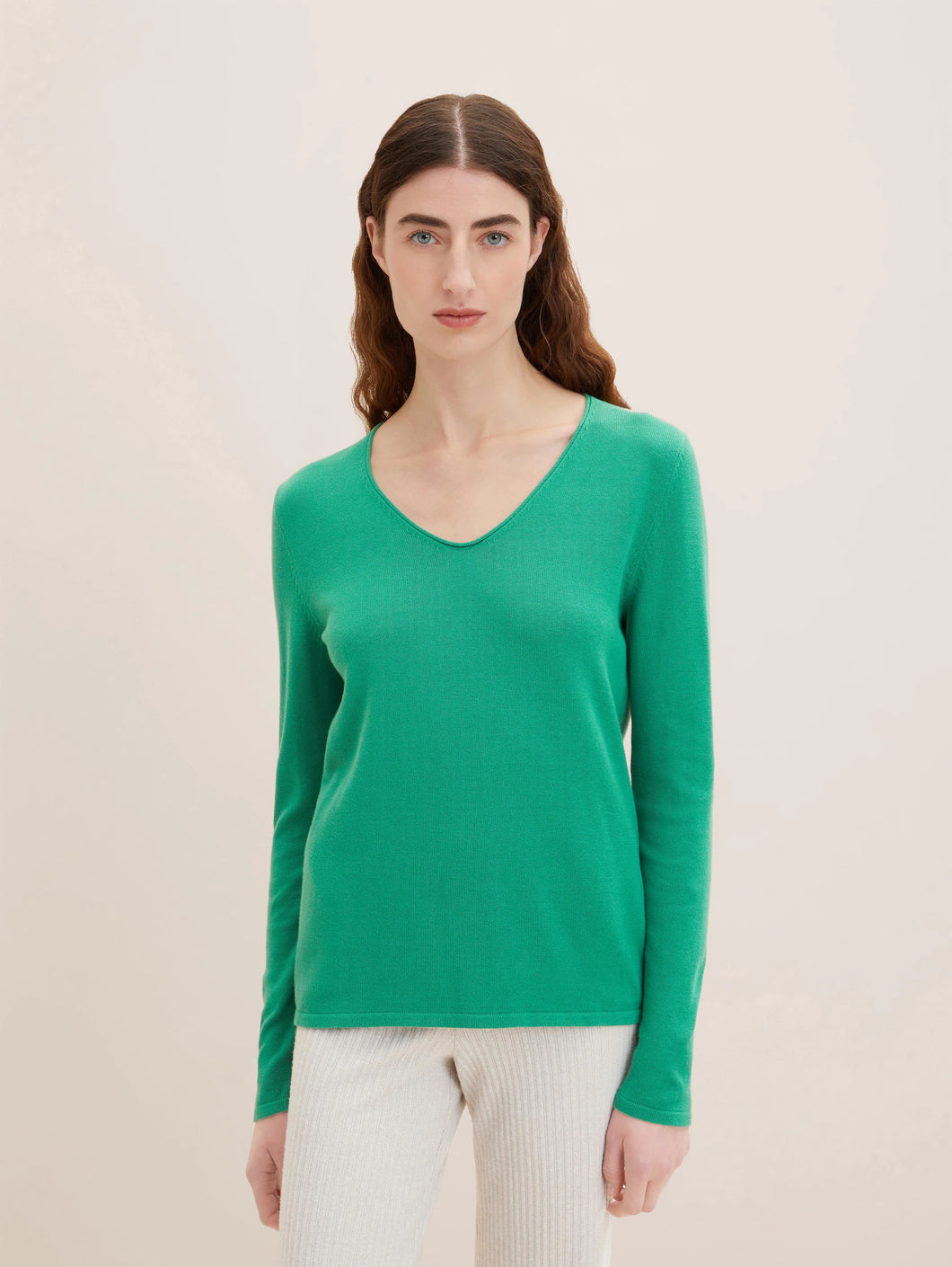 Tom Tailor Basic V-Neck Sweater in Flower Peach or Vivid Leaf Green