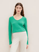 Load image into Gallery viewer, Tom Tailor Basic V-Neck Sweater in Flower Peach or Vivid Leaf Green
