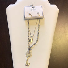 Load image into Gallery viewer, Silver Lock &amp; Key Pendant &amp; Earring Set
