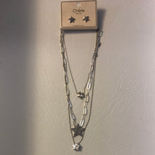 Load image into Gallery viewer, Cherie Triple Strand Chain Silver Stars Necklace &amp; Earring Set
