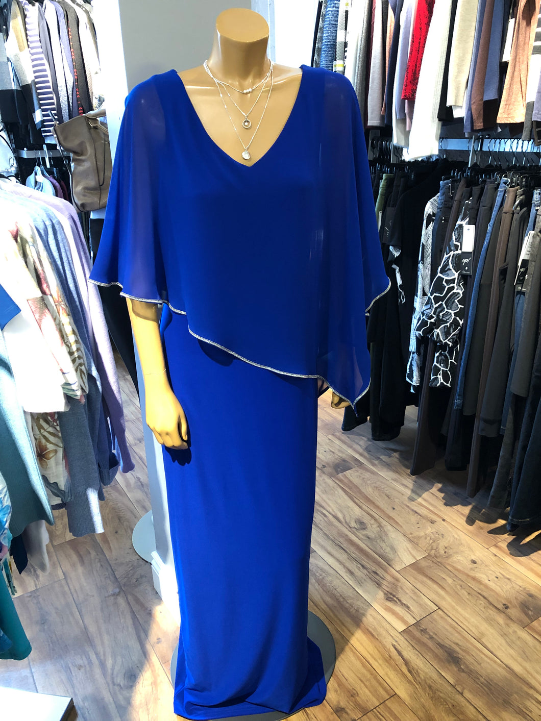 Joseph Ribkoff Full Length Dress with Attached Cape in Royal Sapphire