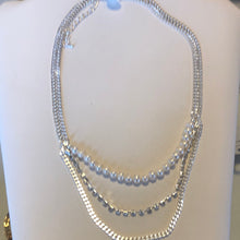 Load image into Gallery viewer, Merx Fashion Shiny Silver, Crystal &amp; White Pearl Necklace
