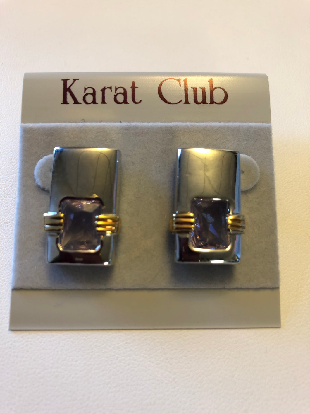 Karat Club Two Tone Rectangle with Crystal Insert Earrings