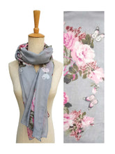 Load image into Gallery viewer, B.lush Grey &amp; Pink Multi Floral &amp; Butterfly Print Scarf
