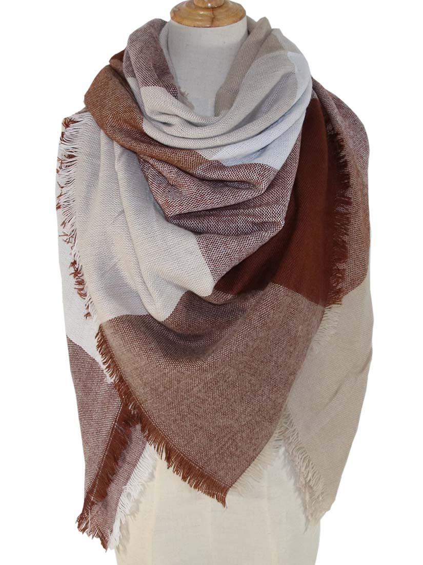 B.lush Beige, Rust & Cream Colour Block Blanket Scarf