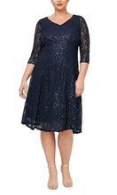 Load image into Gallery viewer, SLNY Navy Half Sleeve Sequin Lace A-Line Dress
